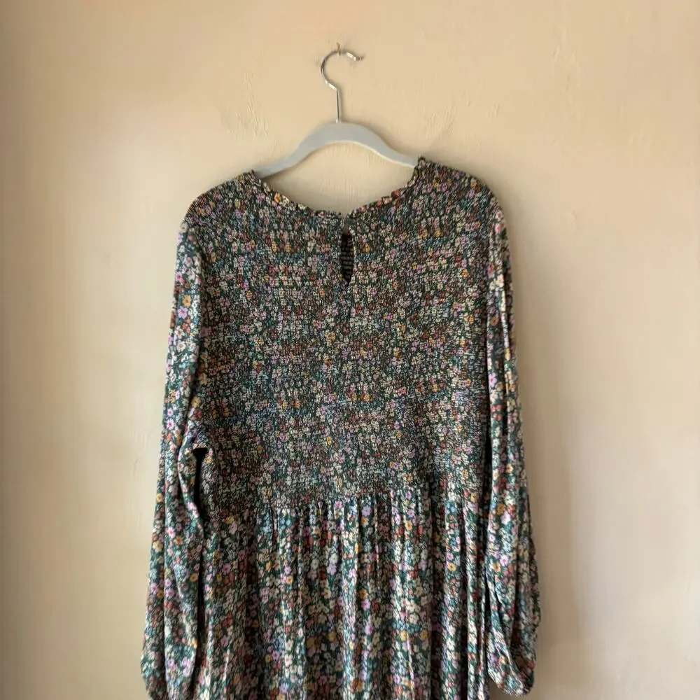 Old Navy Womens XXL Ditsy Floral Smocked Midi Dress Long Sleeve Rayon Boho Multi